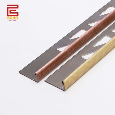 kualitas  Outdoor Straight Stainless Steel Tile Trim Flat Metal Edge Trim 10mm pabrik